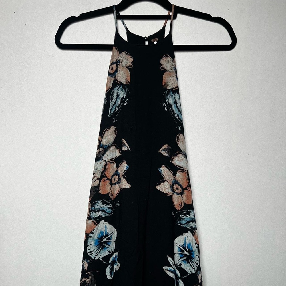 Free People Black and Floral High Necked Midi Dress